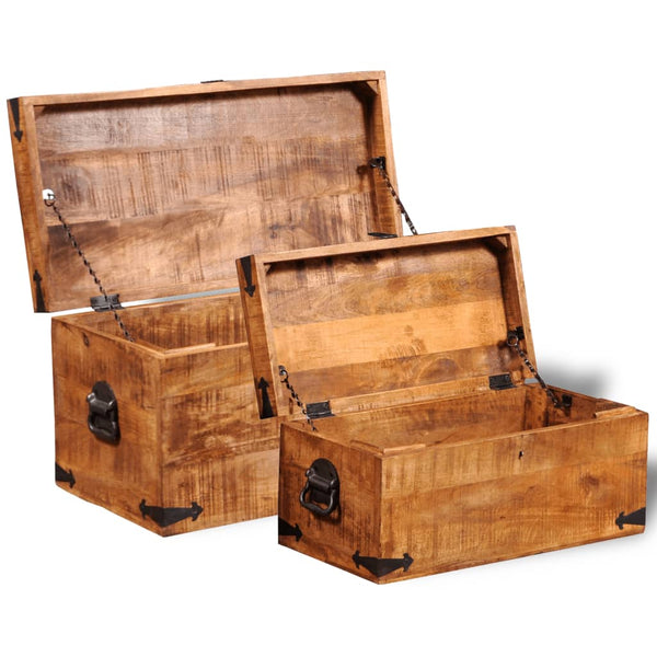 Vidaxl Storage Chest Set 2 Pieces Rough Mango Wood Blanket Boxes