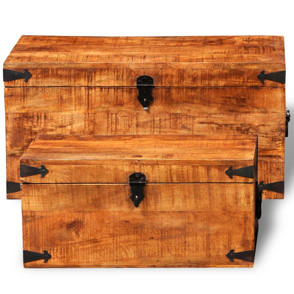 Vidaxl Storage Chest Set 2 Pieces Rough Mango Wood Blanket Boxes