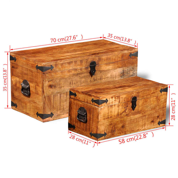 Vidaxl Storage Chest Set 2 Pieces Rough Mango Wood Blanket Boxes