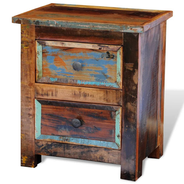 Solid Reclaimed Wood Nightstand With 2 Drawers 43 X 35 51 Cm Bedside Tables