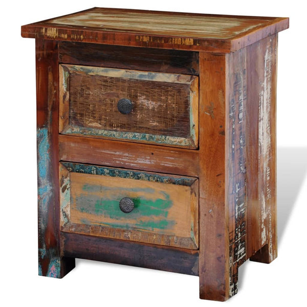 Solid Reclaimed Wood Nightstand With 2 Drawers 43 X 35 51 Cm Bedside Tables