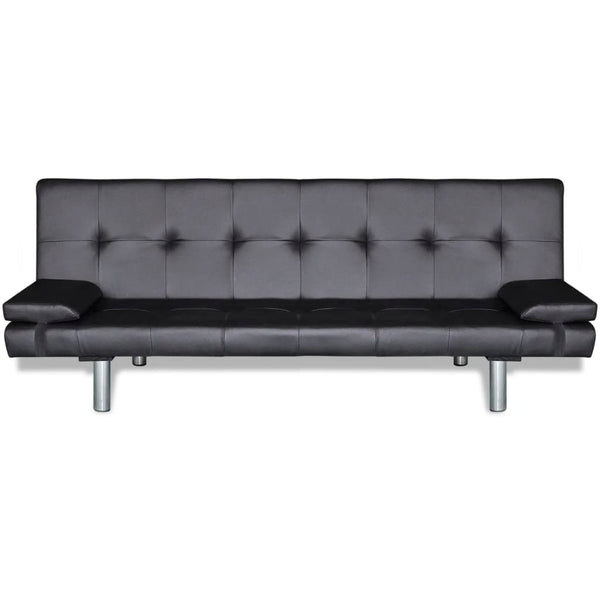Sofa Bed With Two Pillows Artificial Leather Adjustable Black