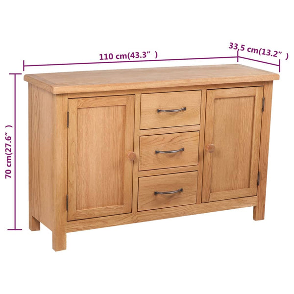 Sideboard With 3 Drawers 110X33.5X70 Cm Solid Oak Wood Sideboards & Buffets