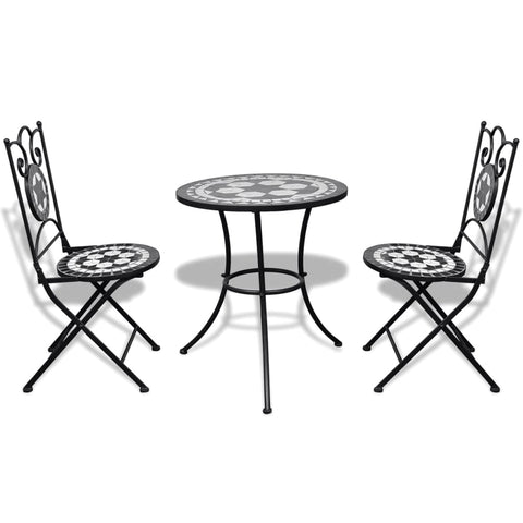 3 Piece Bistro Set Ceramic Tile Black And White Patio Furniture Sets