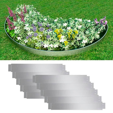 Set Of 10 Flexible Lawn Fence Galvanised Steel 100 X 14 Cm Fence Panels
