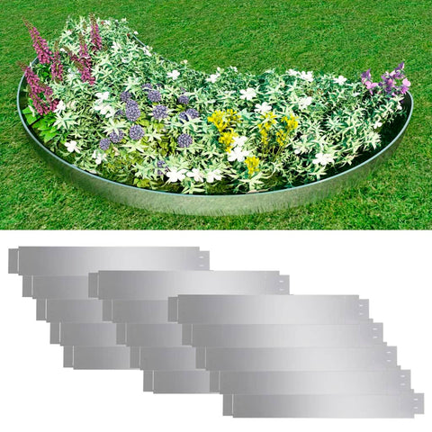 Set Of 15 Flexible Lawn Fence Galvanised Steel 100 X 14 Cm Fence Panels