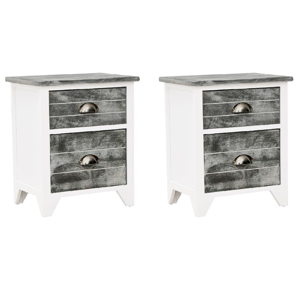 Paulownia Wood Grey White With Two Drawers Set Of Bedside Tables