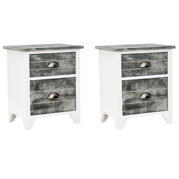 Paulownia Wood Grey White With Two Drawers Set Of Bedside Tables