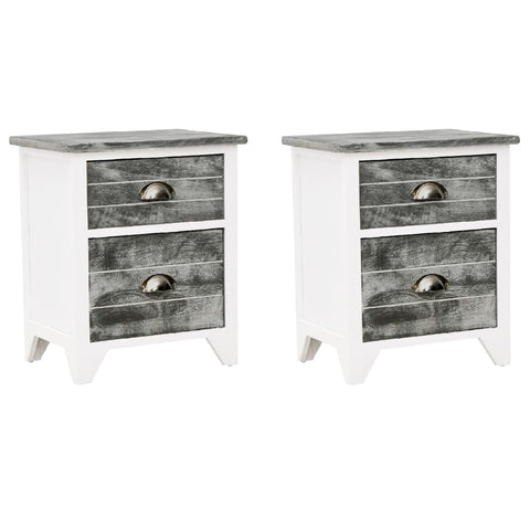 Paulownia Wood Grey White With Two Drawers Set Of Bedside Tables