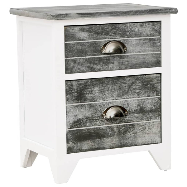 Paulownia Wood Grey White With Two Drawers Set Of Bedside Tables
