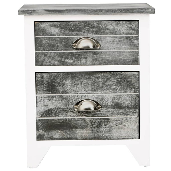 Paulownia Wood Grey White With Two Drawers Set Of Bedside Tables