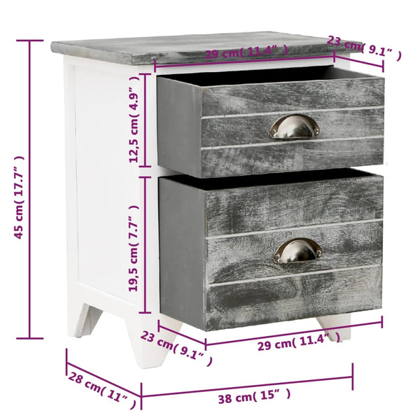 Paulownia Wood Grey White With Two Drawers Set Of Bedside Tables