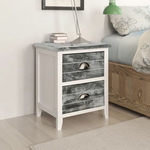 Paulownia Wood Grey White With Two Drawers Set Of Bedside Tables