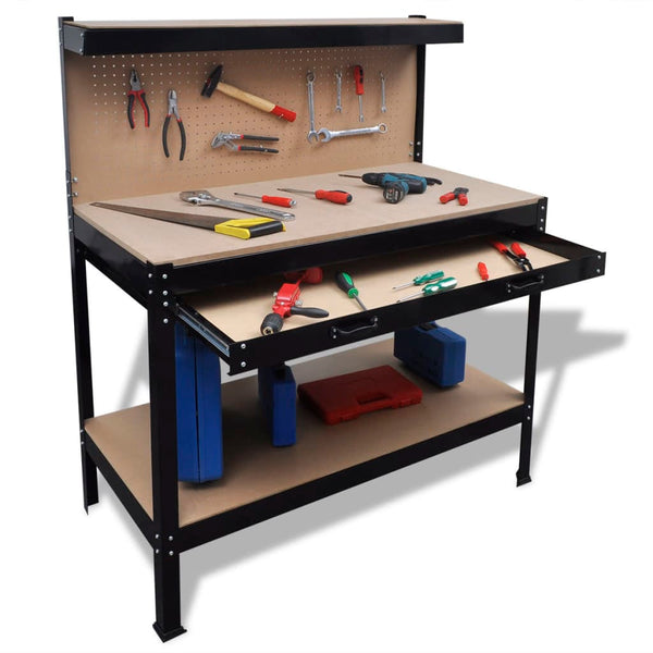 Workbench With Pegboard And Drawer Work Benches