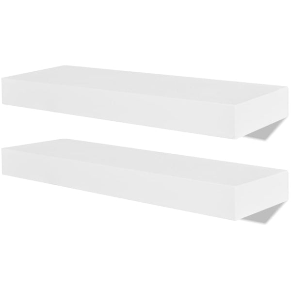 2 White Mdf Floating Wall Display Shelves Book Dvd Storage Wall Shelves