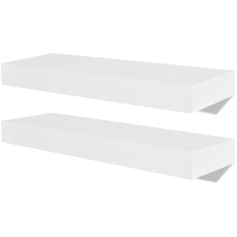 2 White Mdf Floating Wall Display Shelves Book Dvd Storage Wall Shelves