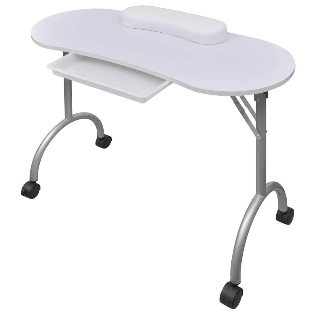 Mdf And Steel Folding Manicure Table With Wrist Cushion Castors For Home Tables