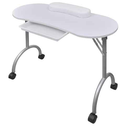 Mdf And Steel Folding Manicure Table With Wrist Cushion Castors For Home Tables