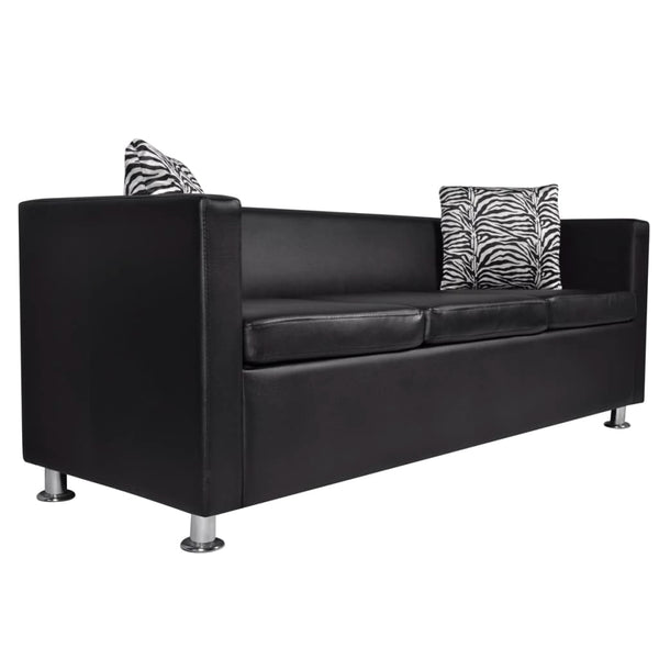 Sofa 3-Seater Artificial Leather Black