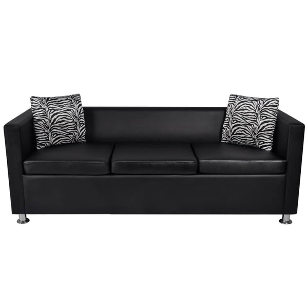 Sofa 3-Seater Artificial Leather Black