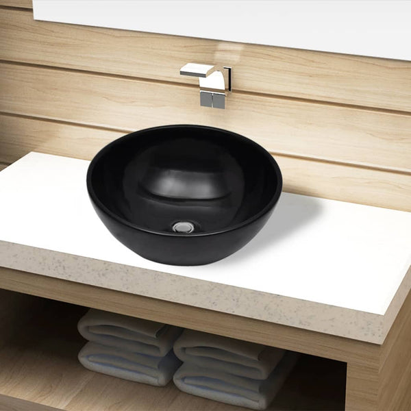 Ceramic Bathroom Sink Basin Black Round Bathroom Sinks