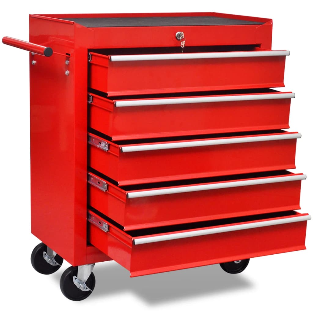 Workshop Tool Trolley 5 Drawers Red Tool & Equipment Trolleys