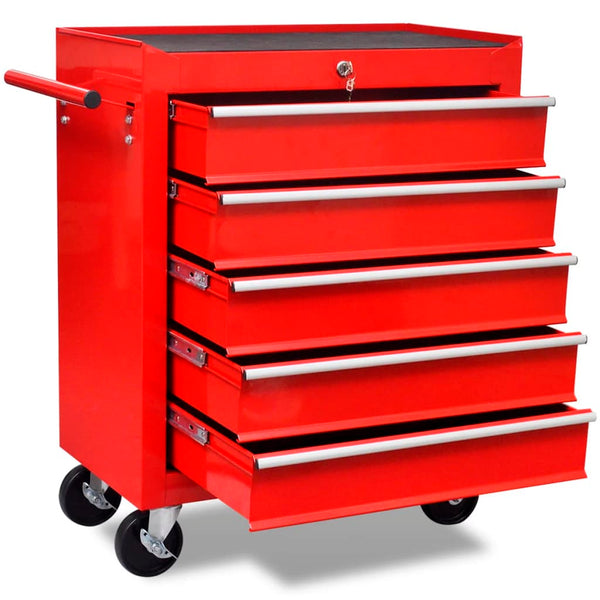 Workshop Tool Trolley 5 Drawers Red Tool & Equipment Trolleys