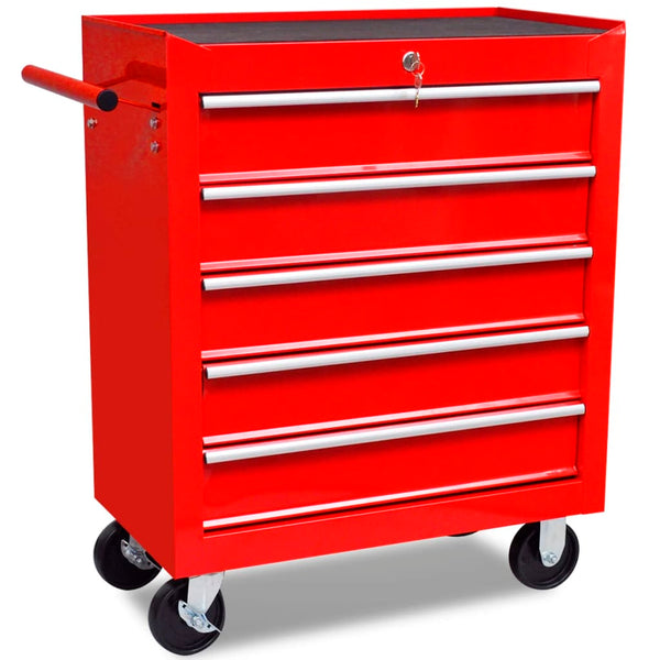 Workshop Tool Trolley 5 Drawers Red Tool & Equipment Trolleys