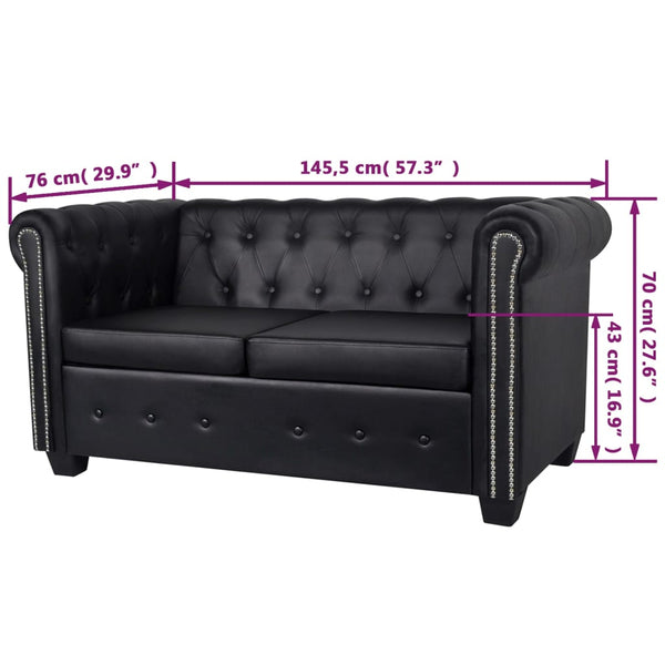 Chesterfield 2-Seater Artificial Leather Black