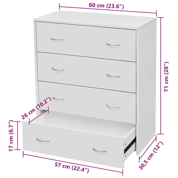 Engineered Wood Sideboard With Four Drawers White Furniture Storage Unit Sideboards & Buffets