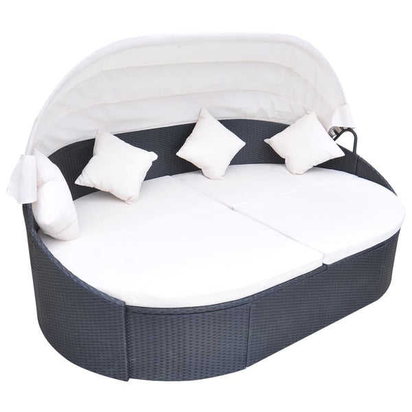Vidaxl Outdoor Lounge Bed With Canopy Poly Rattan Black Loungers