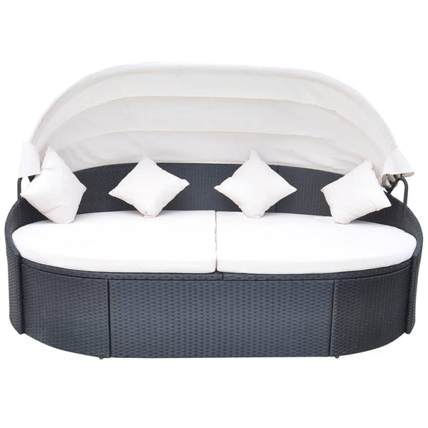 Vidaxl Outdoor Lounge Bed With Canopy Poly Rattan Black Loungers