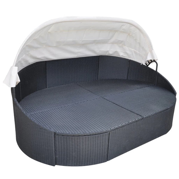 Vidaxl Outdoor Lounge Bed With Canopy Poly Rattan Black Loungers