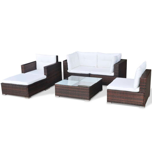 6 Piece Garden Lounge Set With Cushions Poly Rattan Brown