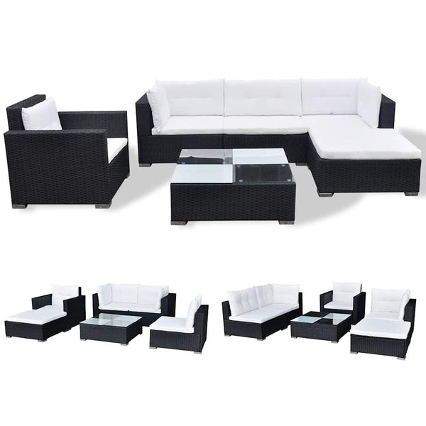 Vidaxl 6 Piece Garden Lounge Set With Cushions Poly Rattan Black Loungers