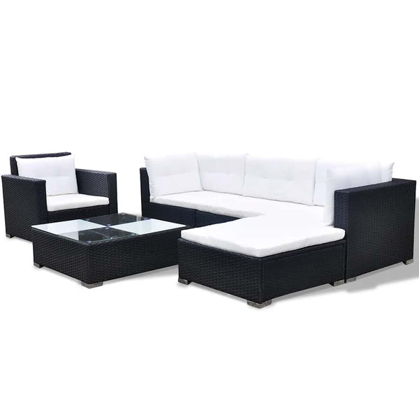 Vidaxl 6 Piece Garden Lounge Set With Cushions Poly Rattan Black Loungers