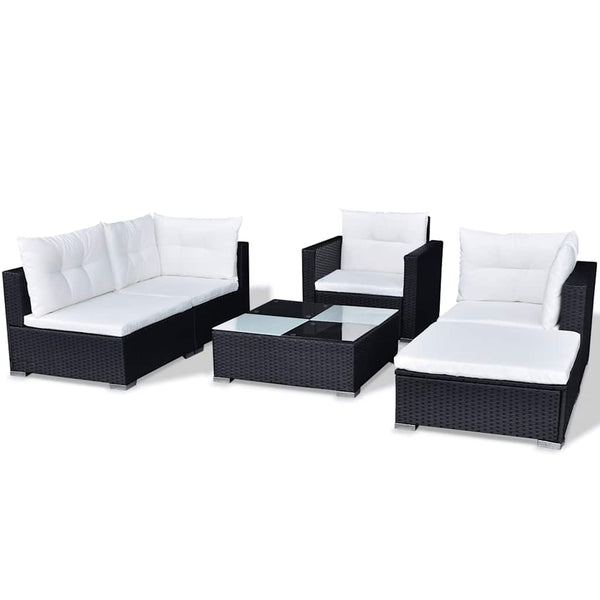 Vidaxl 6 Piece Garden Lounge Set With Cushions Poly Rattan Black Loungers
