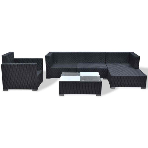 Vidaxl 6 Piece Garden Lounge Set With Cushions Poly Rattan Black Loungers