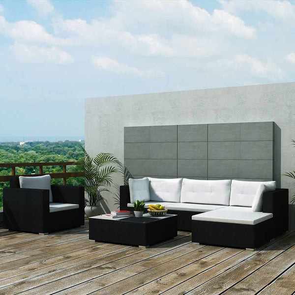 Vidaxl 6 Piece Garden Lounge Set With Cushions Poly Rattan Black Loungers