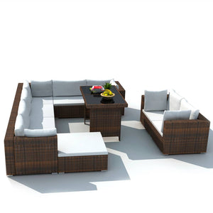 10 Piece Garden Lounge Set With Cushions Poly Rattan Brown