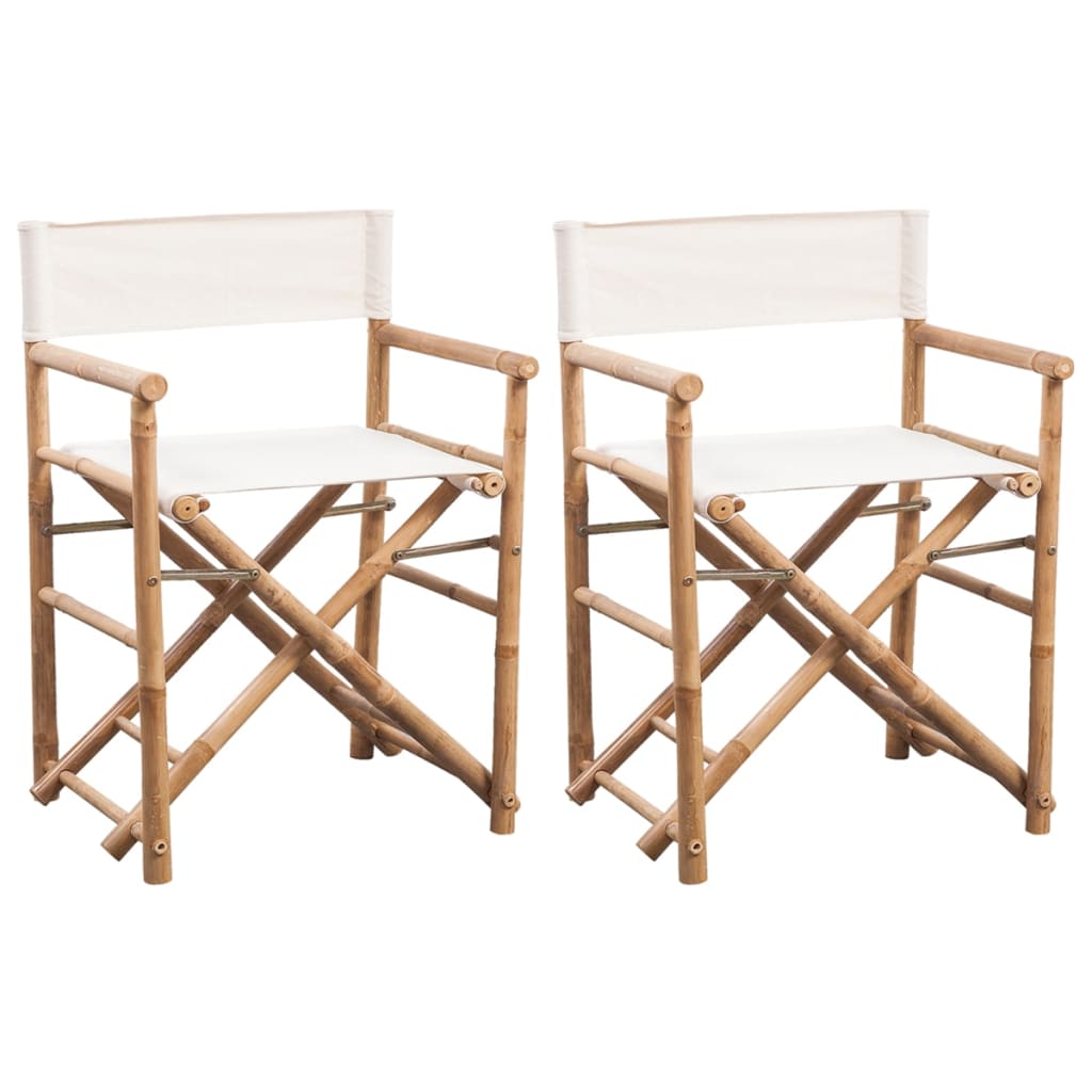 Vidaxl Folding Director's Chair 2 Pcs Bamboo And Canvas Chairs