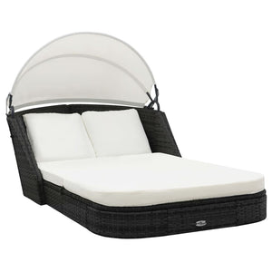 Sun Lounger With Canopy Poly Rattan Black