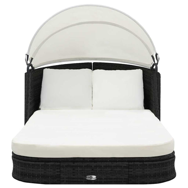Vidaxl Sun Lounger With Canopy Poly Rattan Black Other Patio & Garden Furniture