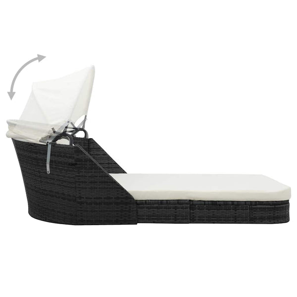 Vidaxl Sun Lounger With Canopy Poly Rattan Black Other Patio & Garden Furniture