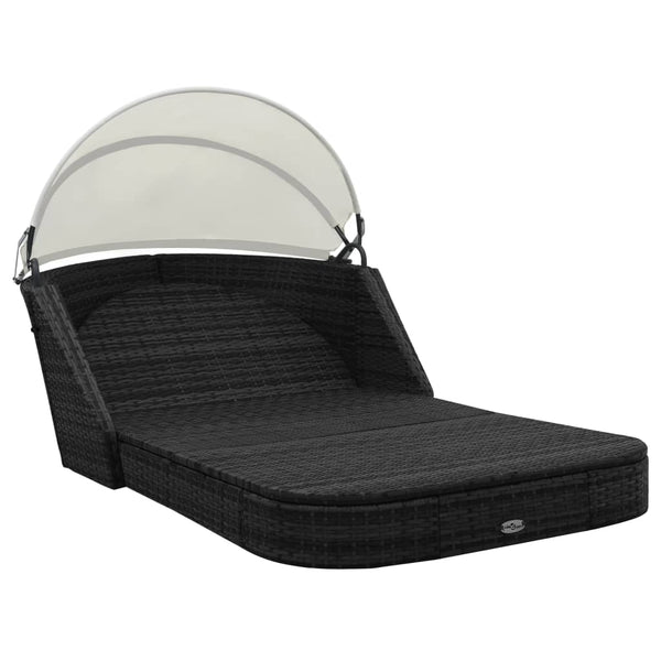 Sun Lounger With Canopy Poly Rattan Black