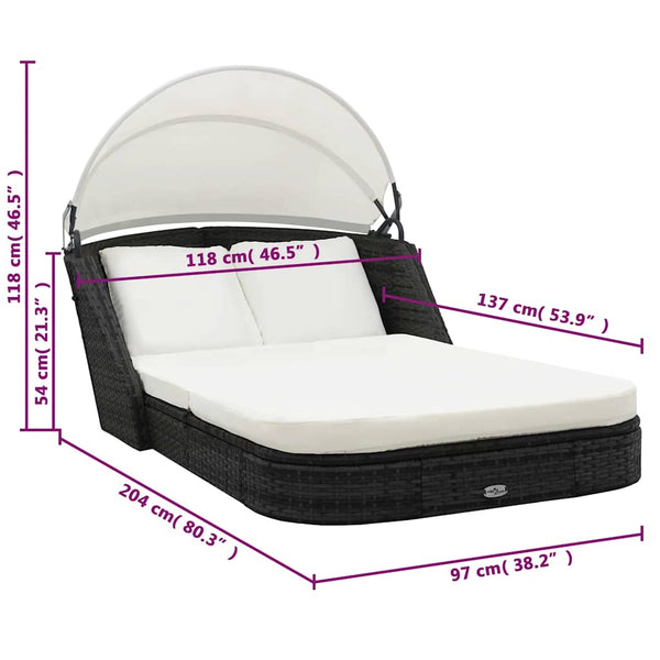 Vidaxl Sun Lounger With Canopy Poly Rattan Black Other Patio & Garden Furniture