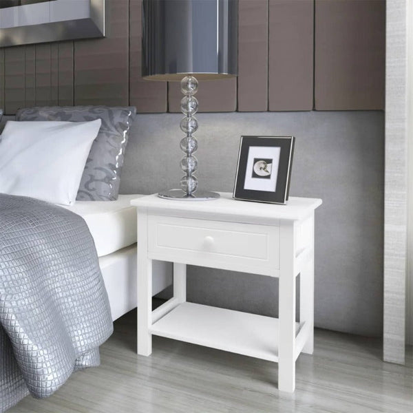 Paulownia Wood Bedside Cabinets With Drawer White Bedroom Furniture Set Of Two Bedside Tables