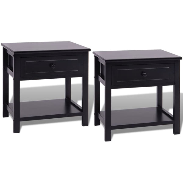 Paulownia Wood Bedside Cabinets With Drawer Black Bedroom Furniture Set Of 2 Bedside Tables