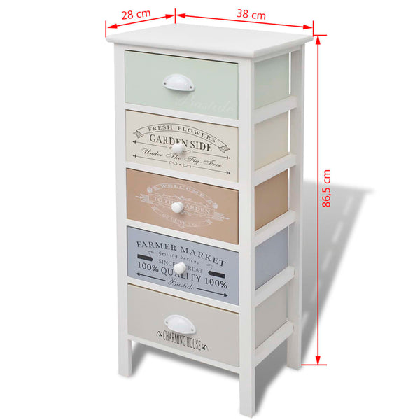 French Storage Cabinet 5 Drawers Wood