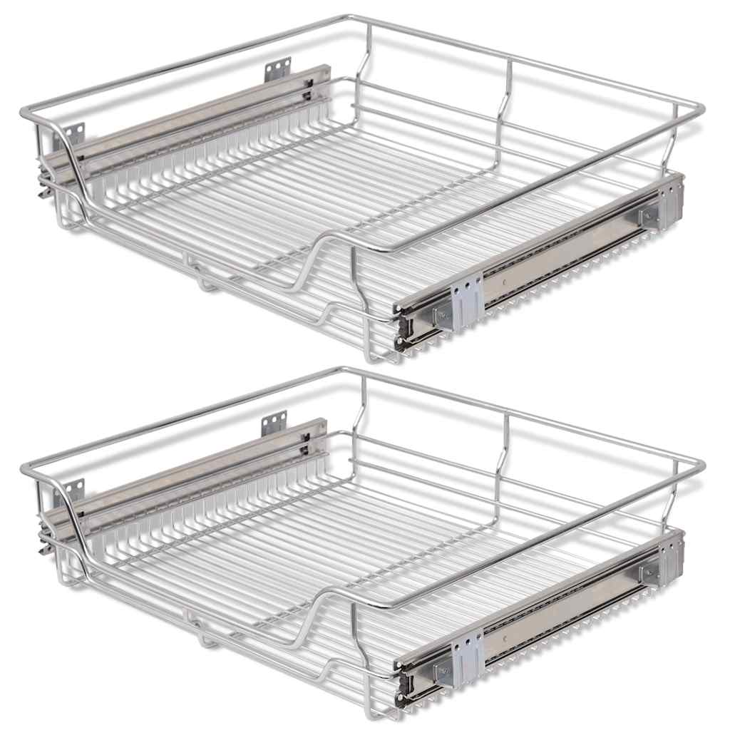 Vidaxl Pull Out Wire Baskets 2 Pcs Silver 600 Mm Storage Bins & Baskets